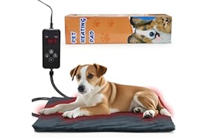 NAMOTEK Pet Heating Pad Adjustable Temperature with Timer, Waterproof Heated Mat with Chew Resistant Cord, Auto Power-Off Electric Indoor Pet Heat Pad for Dogs and Cats