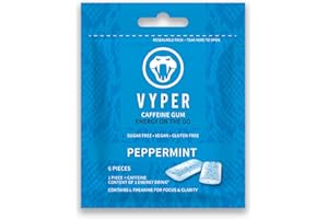 Vyper Caffeine Gum Peppermint 1 Packet of 6 Pieces | Caffeine Chewing Gum with L-Theanine | Sugar-Free | Vegan | Gluten Free
