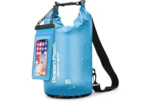 KUOGAS Bolsa Estanca Impermeable con Bolsa Impermeable Móvil & Correas – Mochila Impermeable para Outdoor, Camping & Deportes Acuáticos | 5L, 10L, 20L | Bolsa Playa Impermeable (Azul, 5 L)
