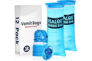 Healqu, Sacs de vomi d'hôpital - Sac de voiture pour le mal de l'air et le mal des transports - Sac de vomi de qualité médicale résistant aux fuites - Jetable 1000 ml (Pack de 12)