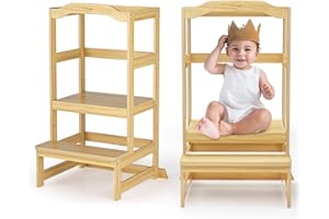 Hlieeosfcn Torre Montessoriana Learning Tower,Torre Montessoriana,Torre di Apprendimento per Bambini in Legno,Torre di apprendimento con ripiani regolabili,learning tower con Lavagna