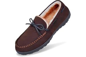 MIXIN Mens Slippers Moccasins Slippers for Men House Shoes with Warm and Cozy Memory Foam Hard Sole Men's Indoor Outdoor Slippers