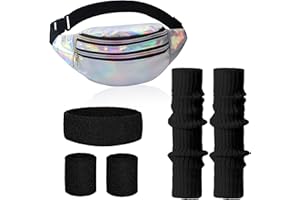 Clundoo Accessori Abbigliamento Donna Anni '80, Set di Accessori per Costume da Donna Anni '80, Costume anno 80 Accessori con Fascia per Capelli, Polsini, Scaldapiedi, Marsupio