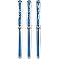 uni-ball Signo Pen Broad Metallic Gel Ink Rollerball - Metal 1mm Tip Nib 0.65mm Line Width With Rubber Grip - UM-153 - (Pack Of 3) - Blue