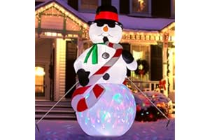 GlobaLink Nadmuchiwany bałwan XXL 2,4 m / 7,8 FT, dekoracja bożonarodzeniowa, nadmuchiwany Mikołaj z wbudowanymi kolorowymi obrotowymi światłami LED do wewnątrz i na zewnątrz, na podwórko, do ogrodu,