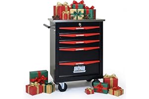 ELIHGTBY Werkzeugwagen leer mit 5 Schubladen Werkstattwagen als Mobile Werkbank mit Rollen Schwerlast zentral abschließbar Werkzeugschrank für Garage & Werkstatt Workshop Trolley Schwarz & Rot