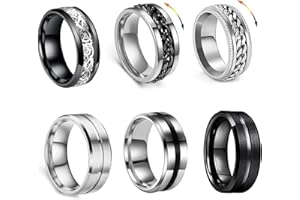 GoPaw Männer Edelstahl Spinner Ring, 6 Pcs Silber Spinner Rings Herren Edelstahl Fidget Band Ringe Männer Edelstahle Spinner Rings