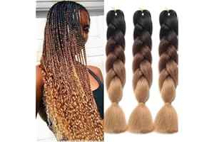 JOOCEEBABY Nero/Marrone Scuro/Chiaro Extension Per Treccine Africane 24" Kanekalon Treccia Capelli Extension Colorate Ombre Jumbo Treccia Extension Fibra Sintetica Treccia Di Scatola Synthetic Braiding Hair