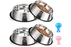 ZAWAER Katzennäpfe Katzenschüssel Set, 4 Stück rutschfeste Katzennapf aus Edelstahl, Fressnapf Katze Wasserschale, rutschfeste Wasser Fütterung Schüssel für Katze Kleine Hunde Tiere Mehrweg