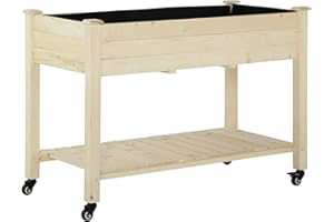 Outsunny Jardinière sur Pieds - Potager sur roulettes - étagère, Inserts d'irrigation, Feutre de Drainage Inclus - Bois Massif Sapin