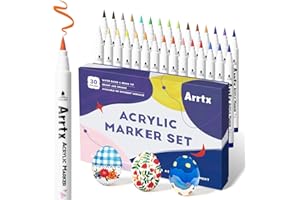 Rotuladores acrílicos Arrtx para pintura de piedra, 30 colores impermeables, rotuladores de punta de pincel, pintura acrílica de secado rápido para manualidades, huevos de Pascua, madera, vidrio