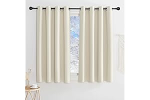 KGORGE Wohnzimmer Vorhänge Kurz Fenster Gardinen Beige 2er Set 145 x 140 cm(HxB) Verdunklungsgardine Ösen Vorhang Verdunkelung Hellbeige Thermovorhang Kälteschutz Blackout Curtains