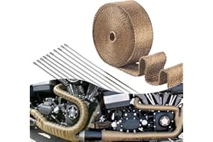 BANGMINDA 15M x 5 CM Hitzeschutzband Basaltfaser, Titanium Farbe Auspuffband mit 10 Edelstahl Kabelbinder für Fächerkrümmer Thermoband Krümmerband Auto Motorrad Auspuff (Titanium)