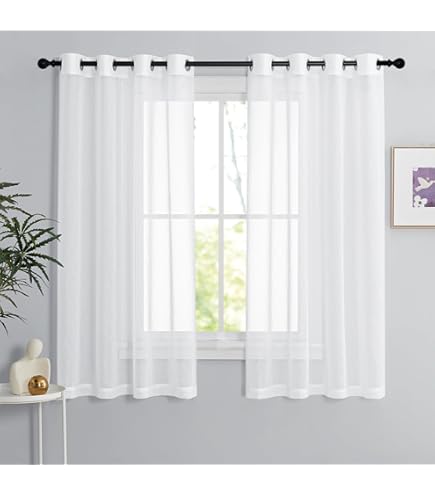 SUNLIMEI Voile Gardine 130x130cm - Lichtdurchlässiger Vorhang Mit Stangenhülse In Weiß