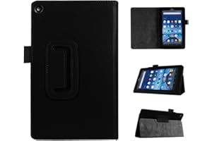 Lobwerk Funda para Amazon Fire HD 8 Tablet (2016 + 2017 Modelo) con 8 Pulgadas Funda Piel Sintética Flip Case con Touch Pen Negro Negro