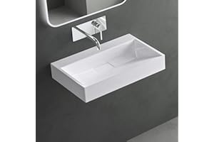 Mai & Mai Lavabo Salle de Bains Vasque Suspendu Blanc 60x38x11cm Vasque à Poser Rectangulaire sans Perçage Col19