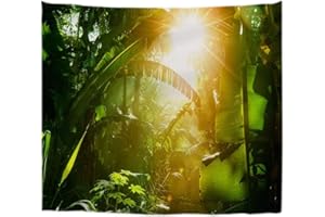 A.Monamour Wanddekor Wandteppiche Sonnen Durch Wald Dschungel In Vietnam Tropischen Grünen Palme Blätter Natur Landschaft Wandbehang Tapisserie Wanddekoration Vorhänge Bettdecken 180x230cm