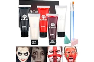Bowitzki SFX Make-up-Set für Halloween, Make-up, Wasserbasis, Creme, Gesicht, Körperfarbe, klar, Flüssiglatex, Blutpinsel, Schwämme, Malerei, Spezialeffekte, Zombie, Vampir, Monster