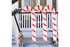 ZZRSYJ 3 Piezas Bastones de Caramelo Inflables,Bastón de Caramelo Inflable de Navidad,Bastones de Caramelo Gigantes,Bastones de Navidad Hinchables para Decoraciones de Vacaciones al Aire Libre