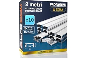 Eurocali 10x Profili da 2 metri (20mt) in Alluminio grigio per Strisce LED Schermatura Opaca ingombro max striscia led 12.4mm - 17.4 x 7