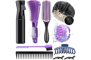 Aozzy 10 pièces Brosse à Cheveux Démêlante kit, Bouclés pour Cheveux Afro Naturels,ensemble de brosse ventilée Avec Vaporisateur de Coiffure Bonnet