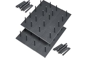 Kigley 6 Pcs Wood Pegboard Drawer Organizer with 48 Pegs Wood Peg Board System Peg Drawer Organizers for Kitchen Dishes Plate Pegboard Food Containers(20.98x5.91,Dark Gray)