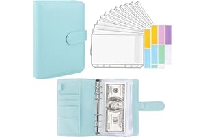 SZCLKJGS Classeur A6 en PU Cuir, Budget Planner, Housse de Cahier 6 Anneaux avec 12 Pochettes Transparentes Zippées Dossier Pour La Budgétisation De L'argent Enveloppes Économiser Organisateur - Bleu