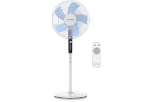 Brandson - DC Standventilator energiesparend ECO - Fernbedienung - Brushless Silent Motor, sehr leise – Preisträger 2025-80° Oszillation - Ventilator Timer – 12 Stufen - LED Display