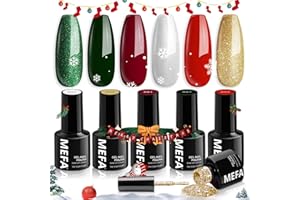 MEFA Christmas Gel Nail Polish Set, 6 Colors Red Green Glitter Gel Polish Set Soak Off UV Gel Winter Silver Gold Sparkle Gel Nail Polish Nail Art Salon DIY Home