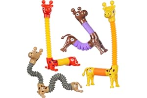 Ainiv Telescopic Giraffe Toy, 4 Pieces Novel Kids Telescopic Toys with Adjustable Limbs, Funny Fidget Toys, Pop Tubes Sensory Toys for Kids, Decompress Educational Sensory Toys for Kids & Adult