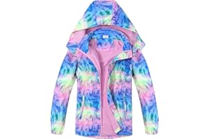 SUKUTU Veste Polaire Fille Imperméable Enfant Softshell Blouson Impression Veste de Pluie