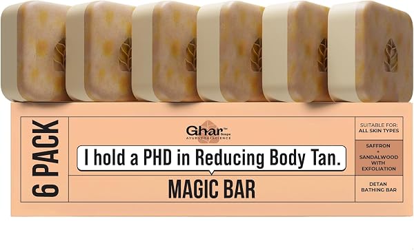 Ghar Soaps Sandalwood & Saffron Magic Bar For Reduce Tan (100 Gms Pack Of 6) | Paraben Free | Chandan & Kesar Bath Soap | Handmade Soaps For Glowing | Skin Brig