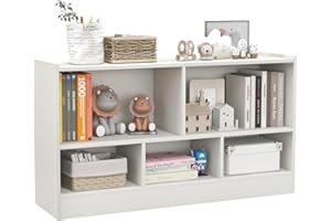 KOMFOTTEU Libreria Aperta, 5 Armadietti di 2 diverse dimensioni, mobile portaoggetti in legno con gambe antiscivolo, per libri e giocattoli, 111 x 30 x 61,5 cm (Bianco)