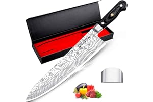 MOSFiATA Couteau de chef，Couteau de cuisine 25.4cmCouteau à viande Couteau universel EN.4116 Acier inoxydable allemand avec protège-doigts et affûteur de couteaux Coffret cadeau