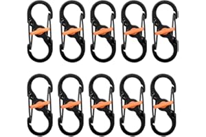 Begpoee 10 Piezas de Mosquetón en Forma de S, S Acero Inoxidable Mosquetón, S Forma Mosquetón Pequeño, Mosquetones en S Para Camping, Para Montañismo, Senderismo y Ciclismo(Negro + Naranja)