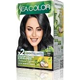 SEA COLOR Amonyaksız, Vegan, Doğal, Besleyici Kalıcı Sa&ccedil; Boyası%100 Beyaz Kapama (1 PAKET 2 x 50 ml Boya & OKSİDAN)(Siyah 1.0