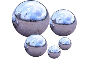 Folytiy 5pcs Stainless Steel Gazing Ball 51-120mm mix Size Decorative Garden Mirror Balls Reflective Gazing Globe for Home Garden Ornament Decorations (Silver)