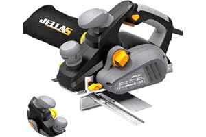 JELLAS Planer, 16,500rpm Electric Planer with 82mm Width and 3mm Depth, Kickstand, 2 Rubber Belt and Carbon Brushes, 850W Electric Planer with Parallel Fence Bracket and Dust Bag, RP-EP01-1