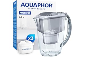 AQUAPHOR Water Filter Jug Amethyst with 3 X MAXFOR+ 200L Cartridge - Capacity 2.8L - Grey