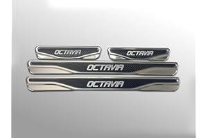 MABI AUTOMOTIVE PARTS Carbon & Chrom & ABS Einstiegsleisten Kratzschutz Passend für Skoda Fabia, Kamiq, Karoq, Kodaiq, Octavia, Rapid, Roomster, Superb, Yeti, 4 Stück (Octavia)