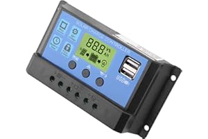 HYUDUO Contrôleur de Charge Solaire PWM 12V 24V Double écran LCD USB Réglable Intelligent Safe Full Protect 10A 20A 30A pour la Maison, L'industrie, le Commerce (YJSS-30A)