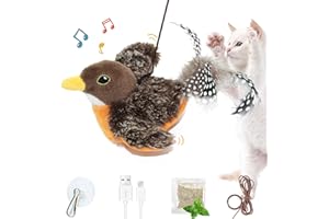 Suhaco Gatto Giocattoli Ricaricabile Uccello Battente con Catnip,Giocattoli Interattivi del Gatto Appesi Della Porta Con il Suono Realistico Dello Uccello, Giocattoli per Gatti Attivati al Tocco