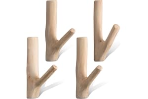 Jetec Vintage Real Natural Wood Tree Branch Wall Hook, Wall Mounted Handmade Hook Set, Rustic Decorative Wood Adhesive Strong Suction Hooks for Coat Key Holder (Width 2-3 cm) (4)