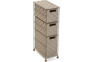 Versa Mannheim Mueble para el Baño Auxiliar, Cajonera con 3 cajones para organizar, Almacenaje Moderno y Divertido, Medidas (Al x L x An) 57 x 28 x 15,5 cm, Metal y Nylon, Color Beige