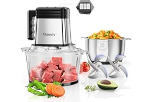 KISEELY Picadora Eléctrica, Máquina picadora eléctrica de alimentos de 3 velocidades con 2 tazones y 2 juegos de cuchillas binivel, 400 W, para carne, verduras, frutas y frutos secos (FP1)