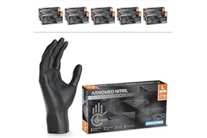 ARNOMED Disposable Gloves, Black, L, Nitrile Gloves, Powder-Free, Powder-Free, Protective Gloves, Nitrile Gloves, XS, S, M, L, XL, XXL Pack of 1000 (10 x 100)