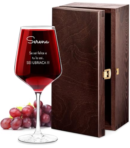 Angolo Del Regalo Amikado - Calice Da Vino Bormioli Rocco 43 Cl Inciso Con Nome E Cassetta In Legno Personalizzata