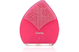 SUNMAY Leaf Spazzola Pulizia Viso Silicone con Funzione di Memoria, Timer e Silicone Extra Morbido per Smalto e Scrub Viso, Anti-età Impermeabile Detergente per il Viso (Rosso)