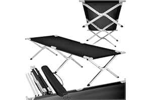 TecTake® Lit de Camp Pliable avec Housse de Transport - Lit appoint Matelas 1 Place Enfant Adulte Voyage Bivouac Plage Tente Exterieur Jardin Peche - 190 x 70 cm - Charge Max 150 kg - Noir