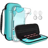 GeeRic 8pcs Custodia Compatibile per Switch Lite, 2pcs Vetro Temperato + Cover + 4 Thumb Grips + Borsa +Accessori 8 in 1 Kit